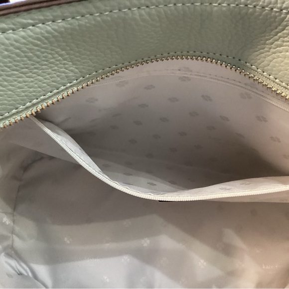 Kate Spade NWT sea foam green pebbled leather tote with bow tie tassel on front - Picture 6 of 15